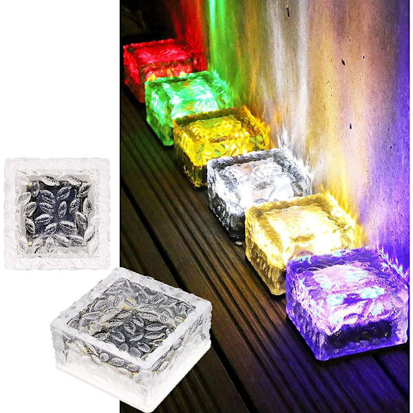 Solcelle Glass Belegningsstein - Fjernkontroll & Fargerike Lys - Vanntett KLB