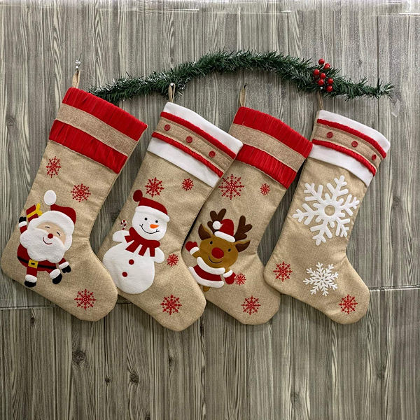 Ny julstrumpa jute set 4 delar broderad linne KLB
