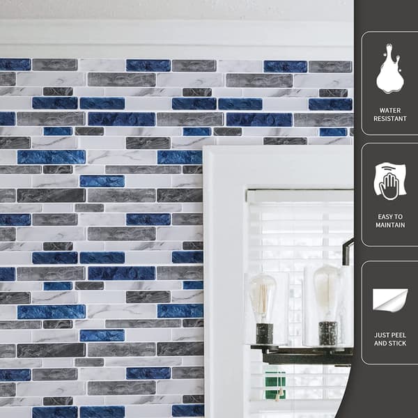 10 ark blå marmor design selvklæbende backsplash fliser, 12 tommer x 12 tommer