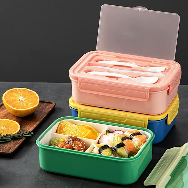 Barnens Lunchlåda med 3 Fack, Bento Box Vuxen 1400 ml Lunchlåda för KLB