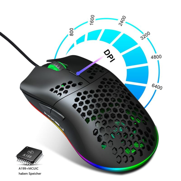Gamingmus med 6400 DPI optisk sensor, gamingmus 6 programmerbar