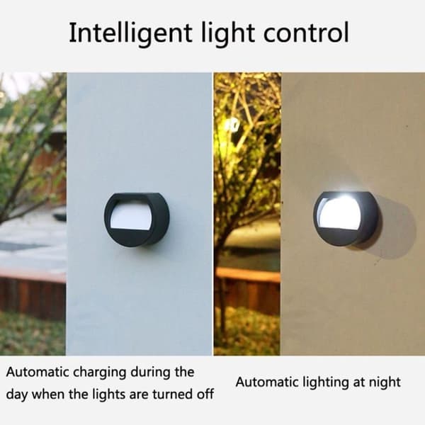 Utendørs vanntett rund solcellevegglampe for trapper (hvitt lys)