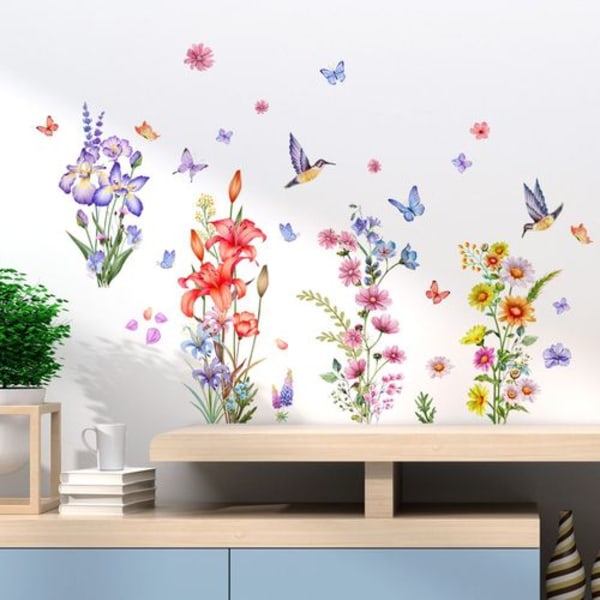 Blomsterfjärilsväggdekaler, blommiga väggdekaler, väggdekaler för barn