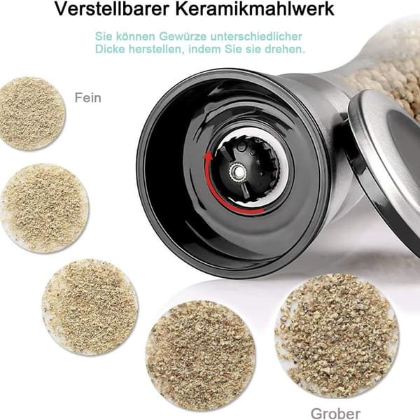 Sæt med 2 salt- og peberkværne med justerbar keramisk kværn -