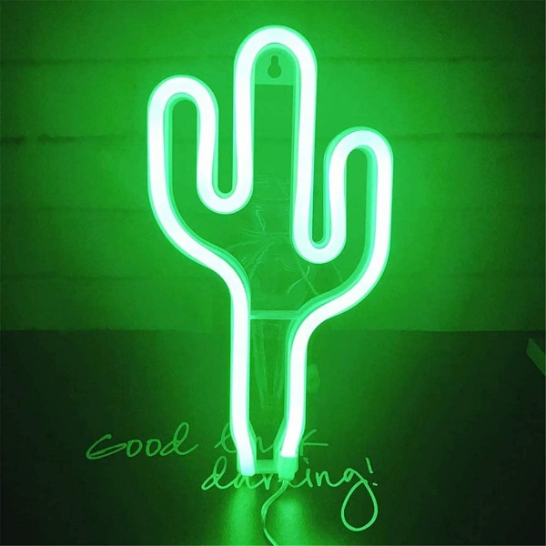 Kaktus-LED-neonlamppu-Vihreä valopaneeli-USB tai akku-Neonvalo-Seinävalo-Kaktus-Lastenhuoneeseen-Joulujuhla-Baari