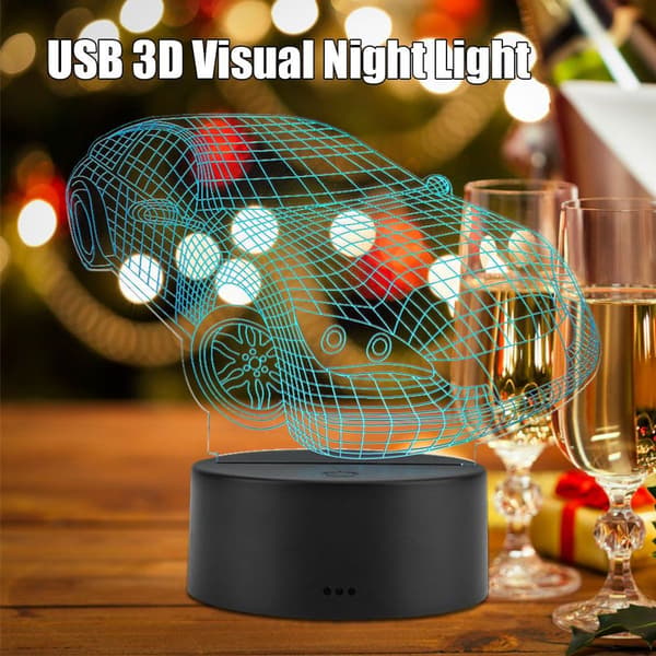 V USB 3D illusion visuel bil natlampe 7 farver touch KLB