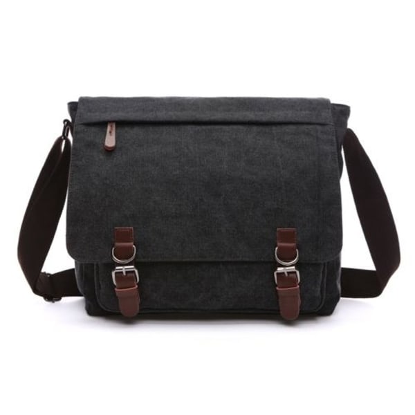 Alsidig Canvas Skuldertaske Business Laptop Taske - Sort, Stor