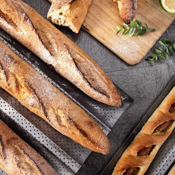 Icke-klibbig baguette bakform, baguettebricka, 3-baguettebricka med perforering