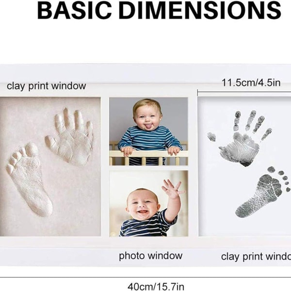 Baby håndavtrykk og fotavtrykk, baby trebilderamme med gipsavstøpning for