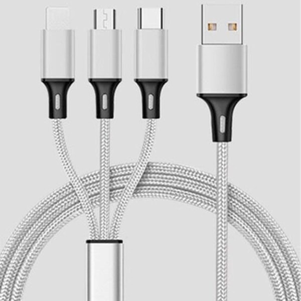 Multi USB kabel, GIANAC 3 i 1 ladekabel nylon multipel sølv KLB