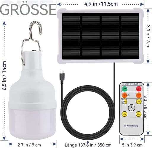 Pakke med 2 solcellelyspærer, TechKen solcellelampe LED-lyspære bærbar pære solcelle