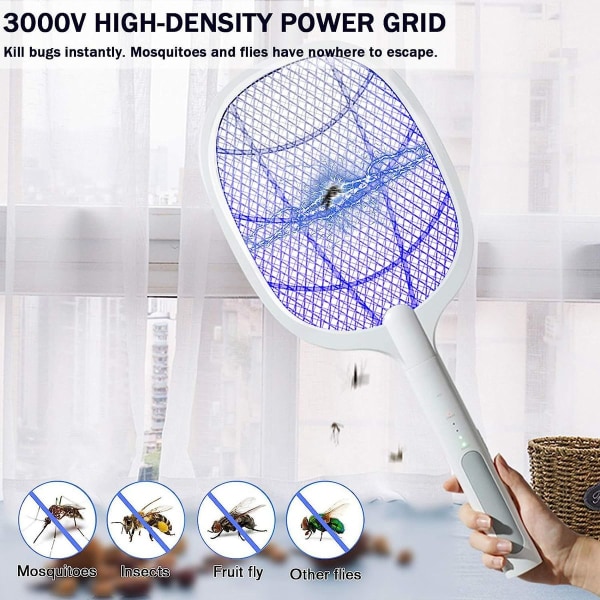 Insektbeskyttelse Elektrisk fluesmækker, 3000 V, 2-i-1 fluesmækker med batteri KLB