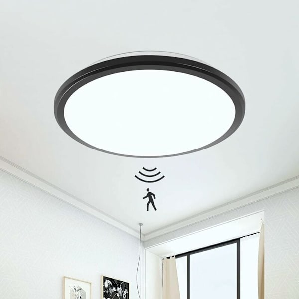 LED-taklampe med bevegelsessensor 24W, moderne kjølig hvit innendørs taklampe rund LED-taklampe for korridorer garasjer trapper innganger KLB