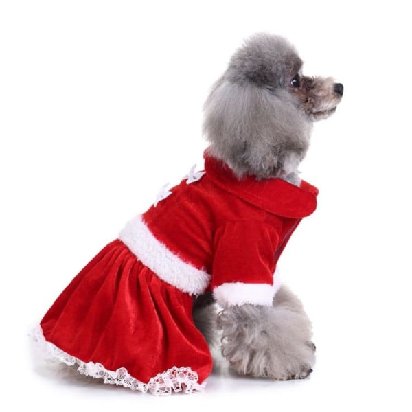 Hundjulklänning husdjur röd kjol tomtekläder för hund varm valp hoodie kattkläder vinter husdjurskläder kläder