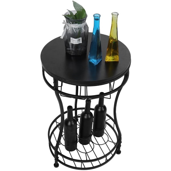 Rund fristående vinflaskhållare i järn för 7 flaskor, topphylla för minibar eller sidobord, 65,5 x 42 cm KLB