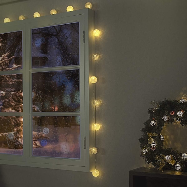 Lämmin valkoinen 20 LED-pallovalosarja Ø 6 cm puuvillajohto KLB