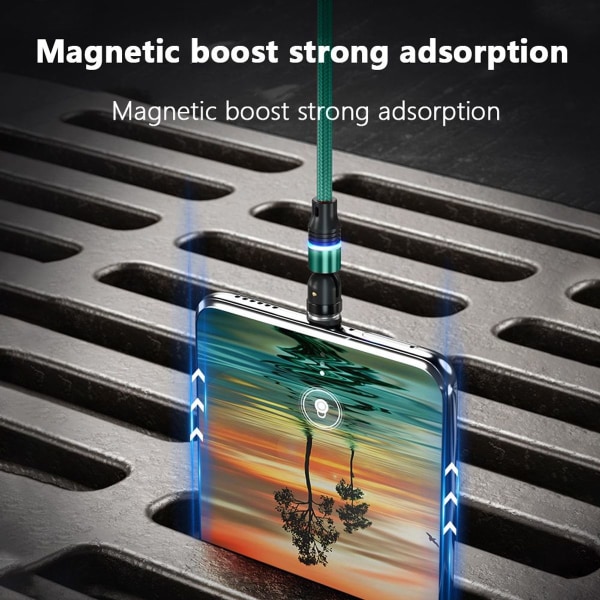 Pakke med 3 magnetisk USB-opladningskabel - Holdbar, flettet nylongrøn