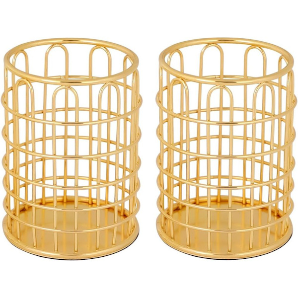 Pennställ, Sminkborste Organiserare - 2-pack, Kontors Tråd, Guld