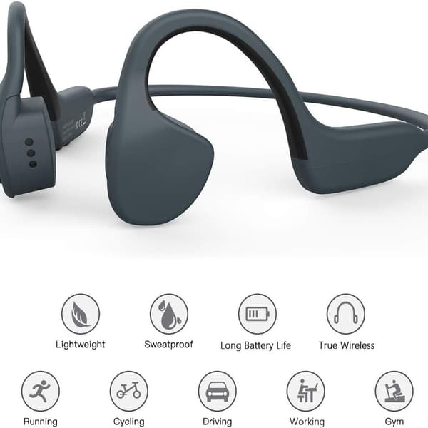 Bone Conduction Trådløst Sports Bluetooth Hodesett Over-Ear Grå