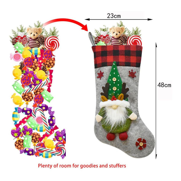 Christmas stocking 2 pack, 3D gnomes, Santa Claus, Christmas, gray + red KLB