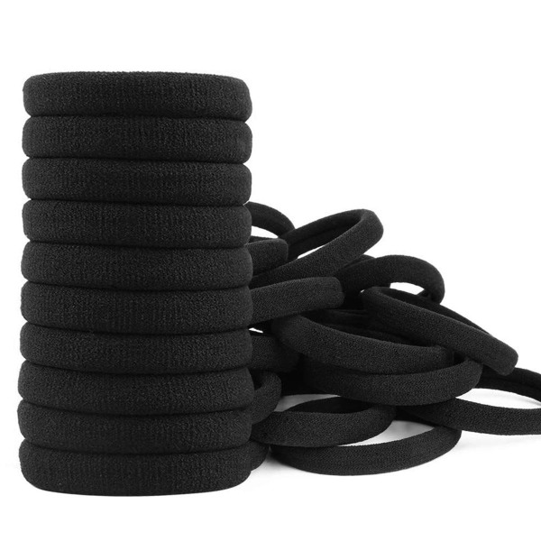Pakke med 100 sorte hårelastikker, sorte bløde elastiske hårspænder til D KLB
