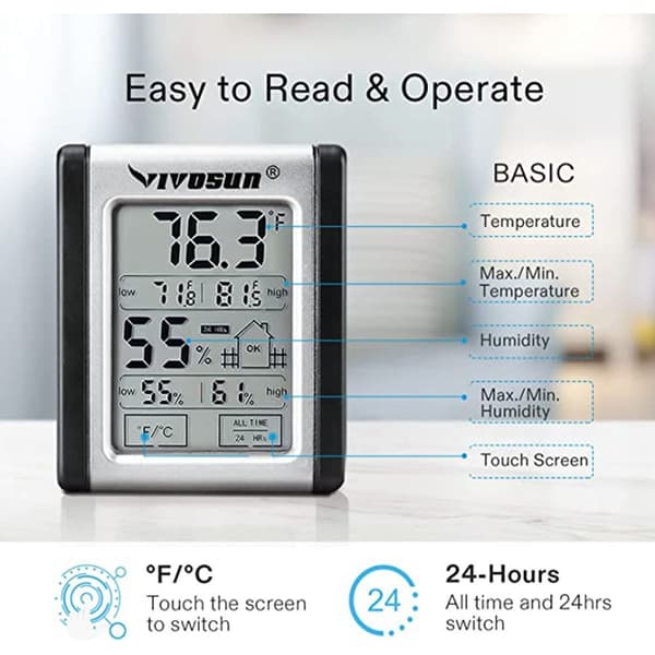 Digital termometer termostat med hygrometer, temperatur og