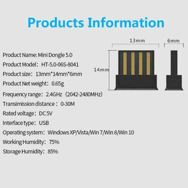 USB Bluetooth 5.0 Adapter til PC Laptop Lang rækkevidde modtager til Windows 7/8/10