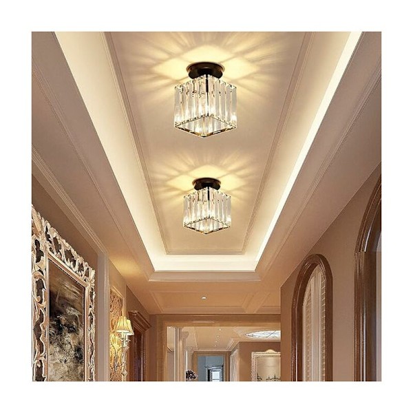Mini krystall taklampe, moderne krystall lysekrone, LED taklampe for korridor, inngang, restaurant, bar, E27 (svart) KLB