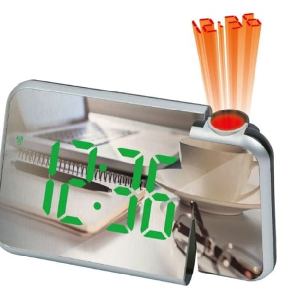 Automatisk semi-lys elektronisk klokke med LED-speilprojeksjon (svart skall +