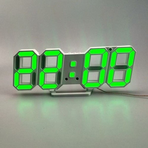 3D Stereo LED Vekkerklokke Stue 3D Veggklokke-Grønn