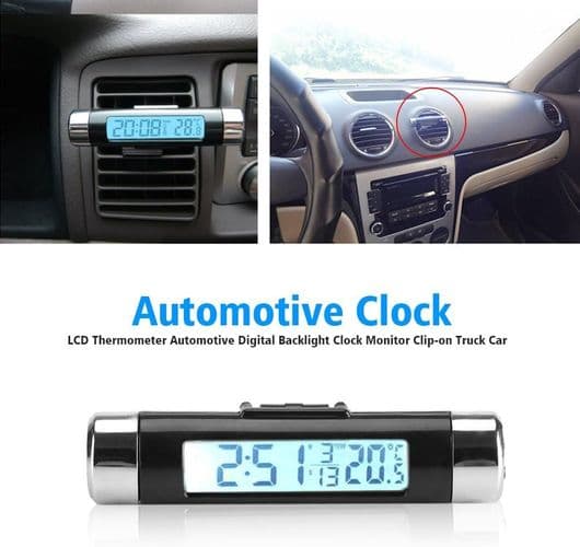 Bil LCD digital klips termometer klokke digital LED bilklokke termometer