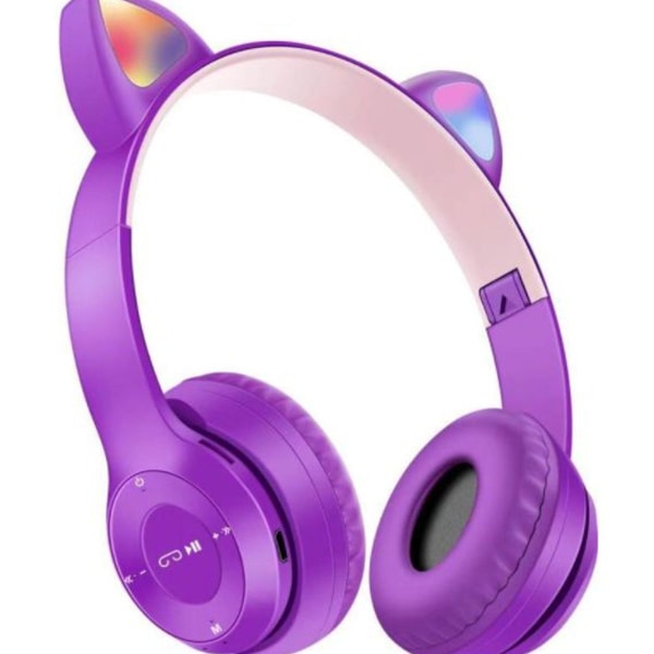 Bluetooth 5.0 Cat Ear Headset for barn sammenleggbar lilla
