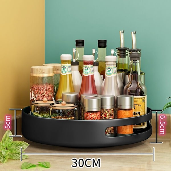 12\" Lazy Susan Organizer, Sort Metal og Stål Roterende Krydderihylde med Drejeskive til Køkken Pantry KLB