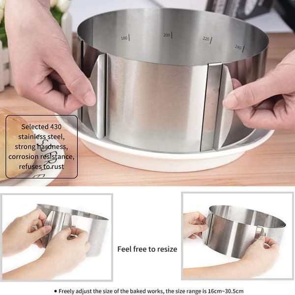 Kakeform, 8 cm justerbar høyde, kakeform, ramme i rustfritt stål, egnet for bakeform