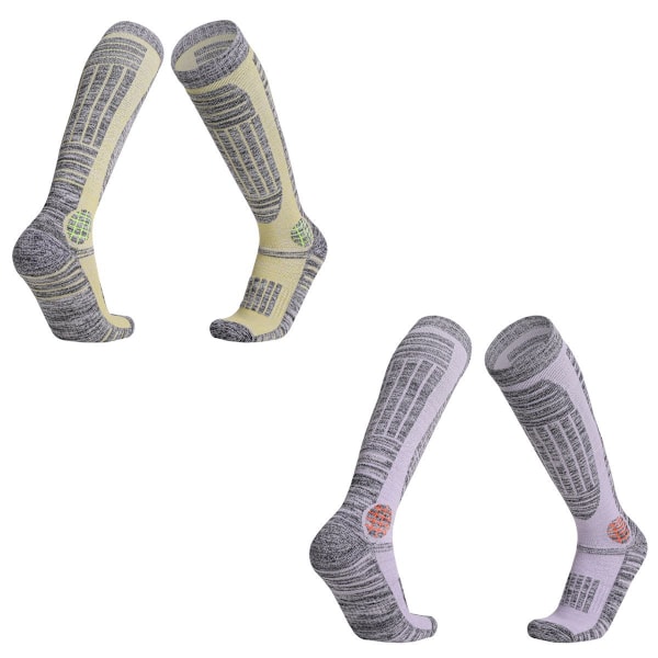 2-pack skidstrumpor för skidåkning, snowboardåkning, utomhusbruk, gult + lila KLB