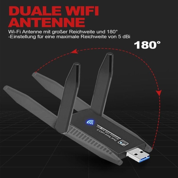 USB WLAN-pinne for PC, 1300 Mbps USB 3.0 WLAN-adapter PC 2,4 GHz / 5 GHz WLAN