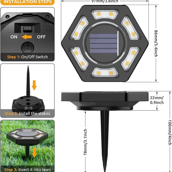 Solcelle gulvlamper, 4-pakning, 12 LED sollamper for utendørs bruk, vanntett KLB