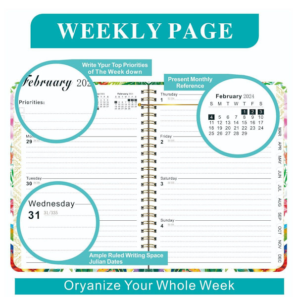 2024 Planerare, Vecko- och Månadsplanerare, Jan 2024. Dec 2024, 8.5 x 6 Style3 KLB