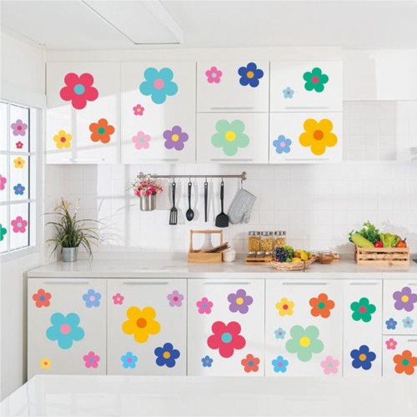 8 st färgglada små blommiga väggdekaler Söta retroblommor Barnrum
