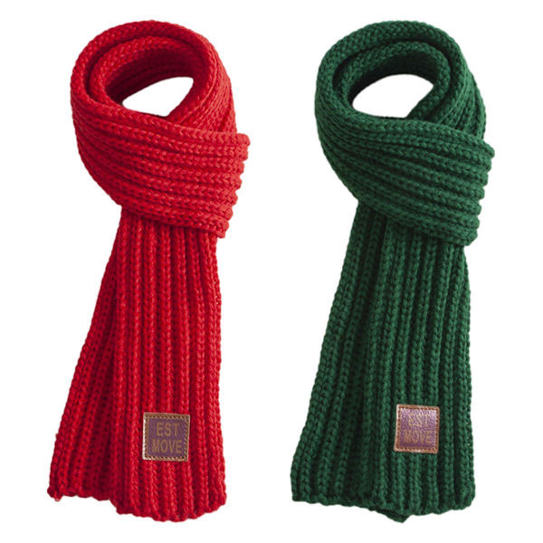 2-pack barn vinter varma stickade halsdukar, varm halsduk, nackvärmare, röd + grön