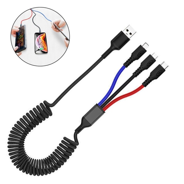 Multiladdningskabel nylon flätad multipel USB snabb 1,2 meter