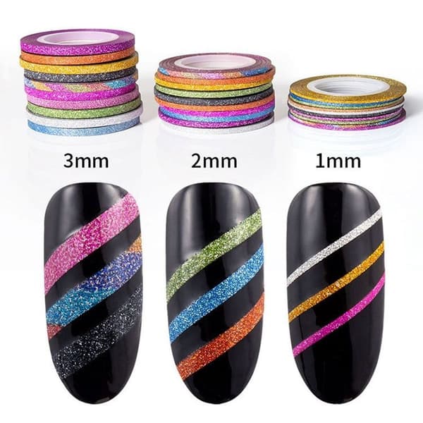 3 sæt selvklæbende, blanke, malede manicure-dekorative spiraler - mat, 2 mm,