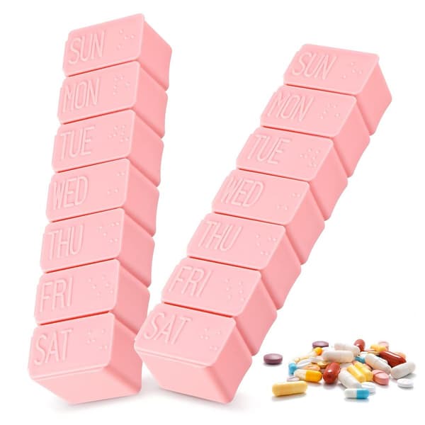 7-dagars pillerdosa med punktskrift, rosa