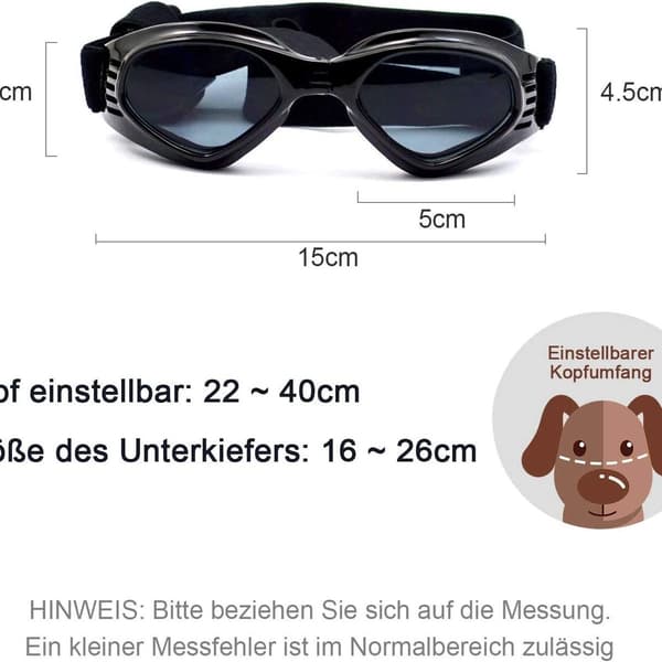 Hundesolbriller, justerbar stropp for UV-solbriller, vanntett