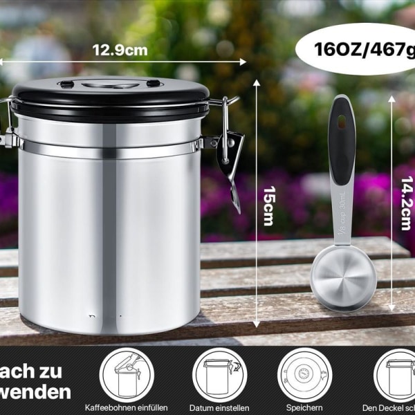 Beaspire Kaffebeholder, Kaffebeholder, Lufttæt, Kaffebeholder, Rustfrit stål