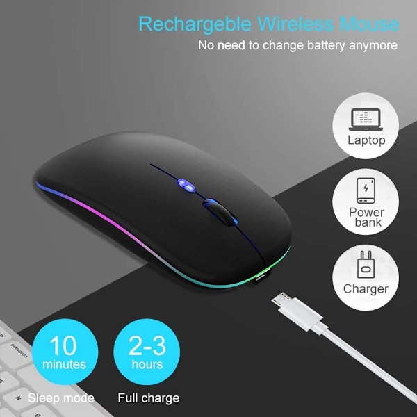 Mus LED Trådløs Mus Genopladelig 2.4G Lydløs Bluetooth 5.1 Bærbar USB KLB