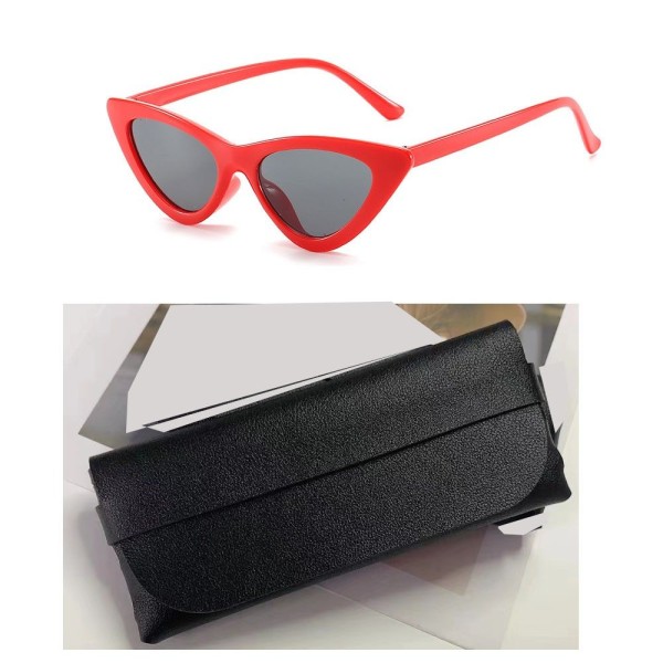 Tvåpack röda glasögon + svart glasögonväska Polariserade Cat Eye-solglasögon för kvinnor, UV-skydd Retro smala spetsiga Cateye-solglasögon för kvinnor