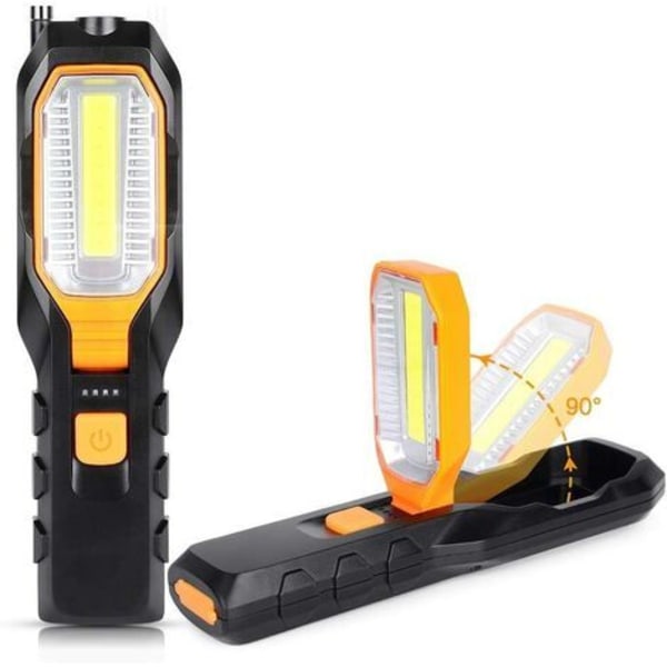 Magnetisk COB oppladbar LED arbeidslampe med 4 moduser, superlys arbeidslampe, powerbank, 90° rotasjon, arbeidslampe med magnetisk krok (oransje)