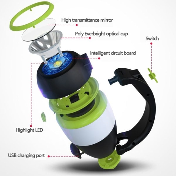 L001 5W USB-laddningsbar bärbar LED-campinglampa med powerbank-funktion (grön