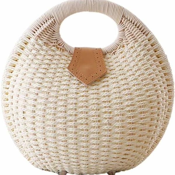 Moderigtig skal bærbar rattan afslappet sommer strand vævet taske